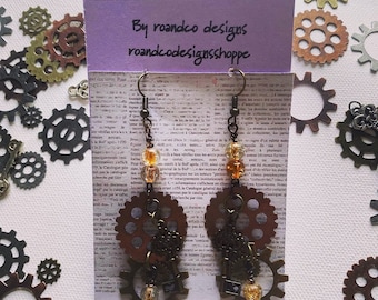 Pendientes Steampunk, Cuentas de Vidrio Engranajes de Metal Llaves Steampunk Pendientes Colgantes, Joyería Industrial Steam Punk