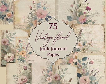 Vintage bloemen Junk Journal Paper | 75 afdrukbare pagina's | PDF-downloads | Knutselpapier |