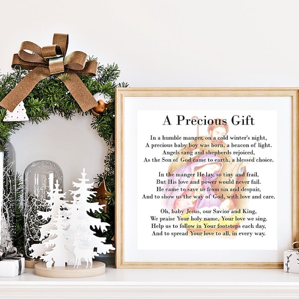 A precious Gift | Christmas Poem | Baby Jesus Nativity | Christmas art | Christmas crafts | Printable download Christmas graphic |