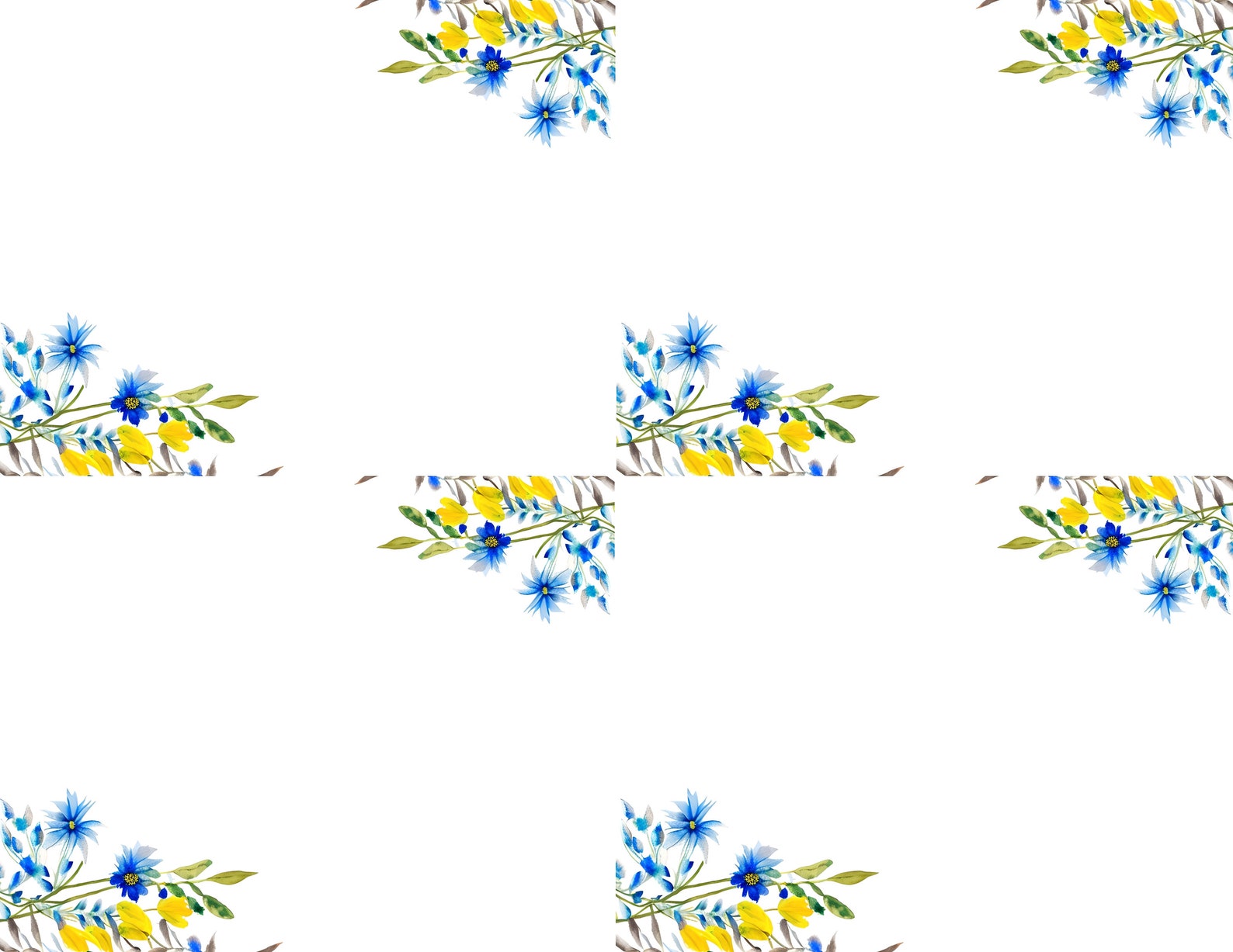 Blue and Yellow Floral Border Printable Stationery Set Digital Download ...