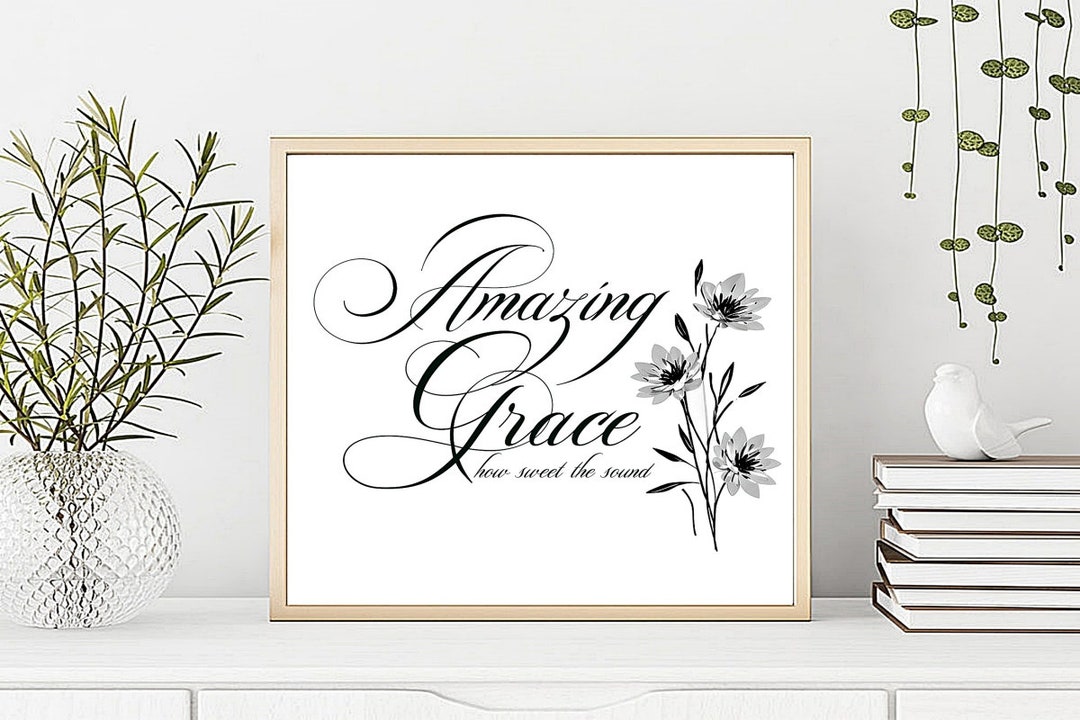 Printable amazing Grace Floral Black and White Digital Download Etsy