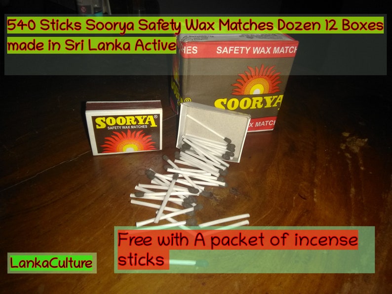 540 Sticks Soorya Safety Wax Matches Dozen 12 Boxes Made in Sri Lanka