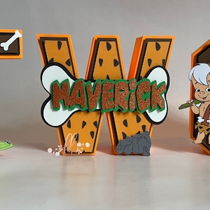 Letras de cartulina 3D de Los Picapiedra, decoración para fiesta de cumpleaños de Bam Bam