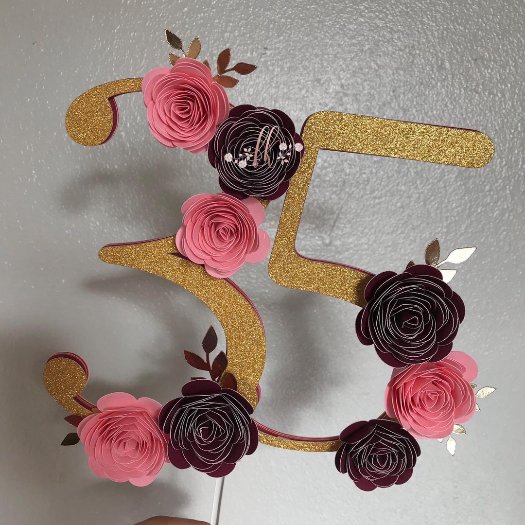 Number Caketopper/ Floral Number Cake Topper - Etsy