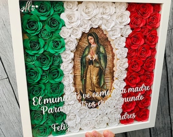 Virgin de Guadalupe Shadow Box with Flowers