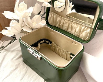 Beauty case vintage, custodia da treno in finta pelle