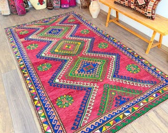 Hand Knotted  Wool Rug Antique Turkish Floral Rug 9.1 x 5.1 ft Moroccan Rug