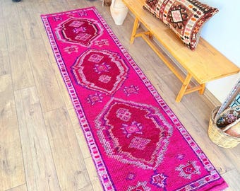 Vintage Turkish Oushak Runner Rug: Hand-Knotted Organic Wool (9.4 x 2.5 ft) Moroccan Rug
