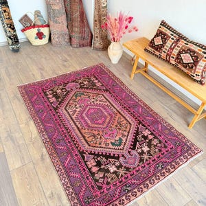 handknotted  Rug -6.2 x 4.1 Feet - Vintage Rug - Runner Rug - Area Rug - Oushak Rug - Kilim Rug- Medium - Muted Color Rug  238