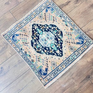 Vintage Turkish Oushak Rug: Hand-Knotted Wool Floral Rug (2.1 x 1.9 ft)