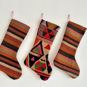 Handmade Kilim Christmas Stocking: Anatolian Wool Decor