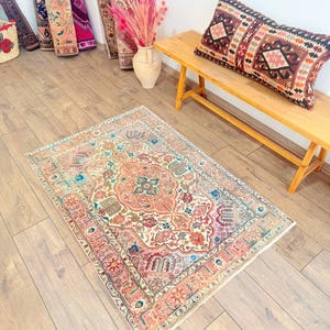 Vintage Turkish Oushak Rug -4.5 x 3 Feet 384  - Hand Knotted Wool