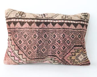 Funda de almohada Kilim turca vintage: almohada decorativa de lana orgánica (61 x 40 cm) 09100