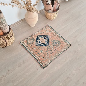 Vintage Turkish Oushak Rug: Small Wool Floral Rug (2.1 x 1.9 ft)