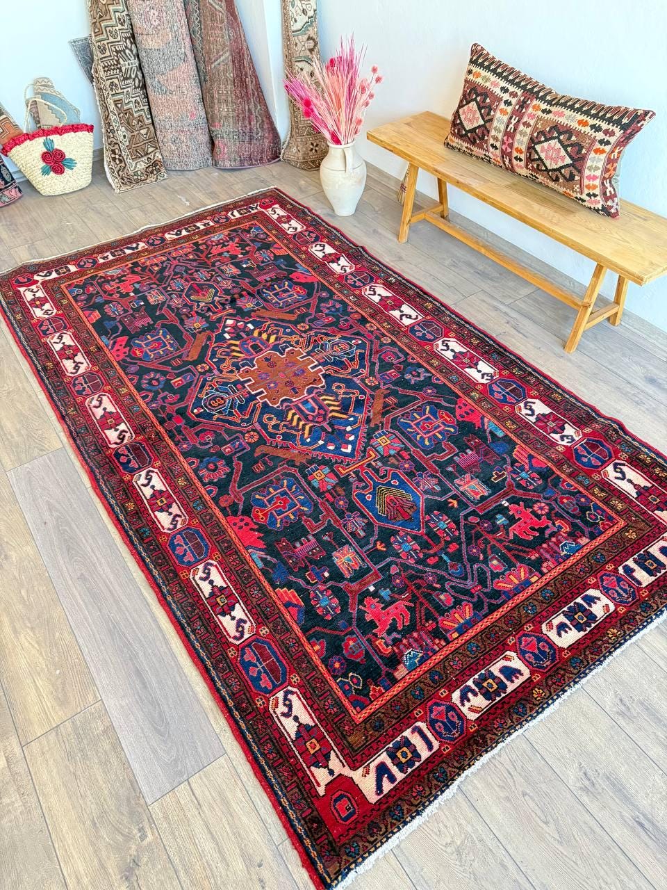 【Vintage】Hand Knit Rug 170×100 Hand-Knitted Chunky Wool Indoor Area Rug | eBay