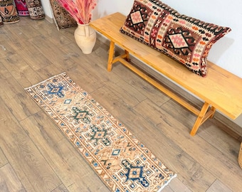 Turkish Rug Oushak Rug - antique rug , vintage rug , 4.5 x 1.3 ft  409 , oushak rug , bedroom rug , wool rug, faded rug , floral rug Turkis