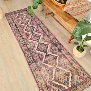 Vintage Turkish Runner Rug: Anatolian Tribal Stair Rug (8.5 x 2.6 Feet)