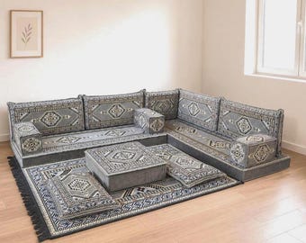 U Shaped Floor Sofa, Modular Sofa , Arabic Majlis Seating, Moroccan Sofa, Traditional Sectional Floor Couch 4" Inc Thick