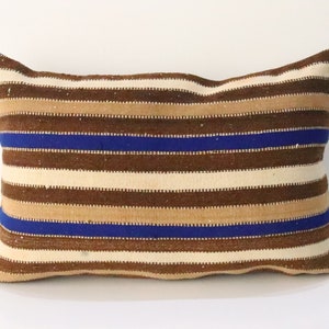 Striped Kilim Pillow: 24&#39;&#39; x 16&#39;&#39; Organic Wool Lumbar Cushion