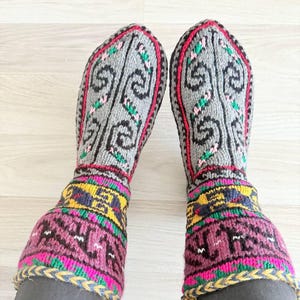 Hand Knitted Wool Socks: Warm Winter Booties, All Sizes