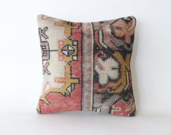 Handgemaakte kelim kussensloop: etnisch wollen kussen, 16 x 16 inch