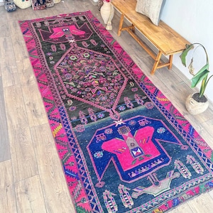 Vintage Woven Persian Rug - Oushak Rug - antique rug, vintage rug,11.5 x 4.1ft FT oushak rug, bedroom rug , wool rug Organic Persian rug 188
