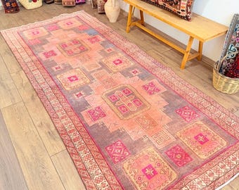 Handknotted Oushak Runner Rug:10.1 x 4.2 Feet 385 Vintage Oriental Kilim Moroccan Rug