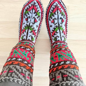 Hand Knitted Wool Socks: Warm Winter Booties, All Sizes
