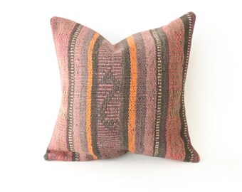 Kilim Pillow 16'' x 16'' inches Cushion Cover decorative Pillow Turkish Kilim Pillow Throw Pillow Tribal Pillow Vintage Lumbar Pillow  08070