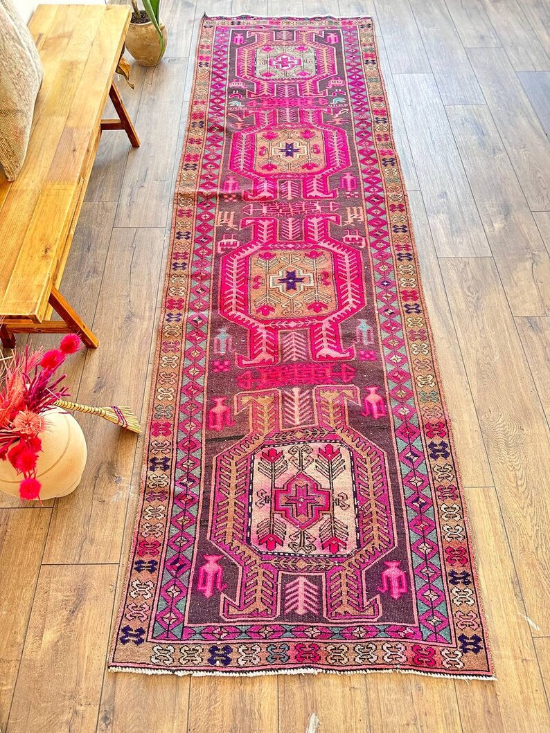 Turkish Rug antique rug , vintage rug ,10 x 2.9 ft , oushak rug , bedroom rug , wool rug, faded rug , floral rug Turkis 202 image 8