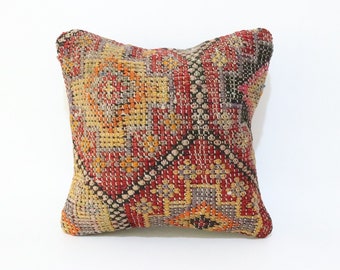 Kilim Pillow 16'' x 16'' inches Cushion Cover decorative Pillow Turkish Kilim Pillow Throw Pillow Tribal Pillow Vintage Lumbar Pillow  07455