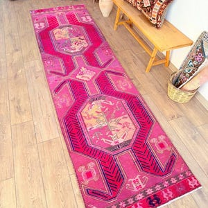 Vintage Oushak Turkish Rug: Hand-Knotted Wool, Floral Bedroom Rug (11.3 x 3.1 ft.)