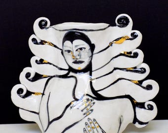Sculptural Ceramic Vase, Figurative Art Deco Inspired