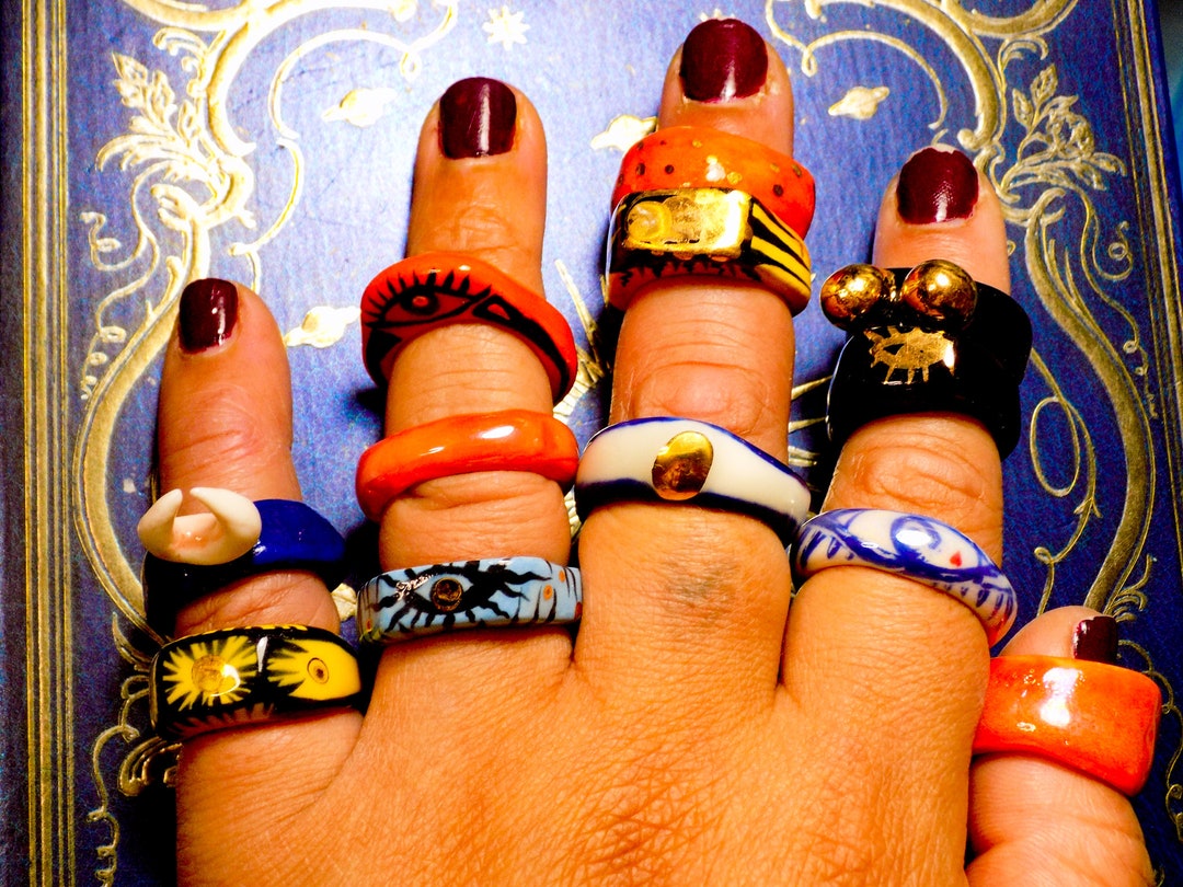 Colourful Porcelain Statement Rings Etsy