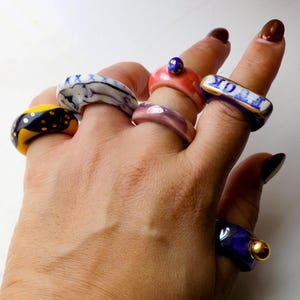 Porcelain, Gold Detailed, Ceramic Rings