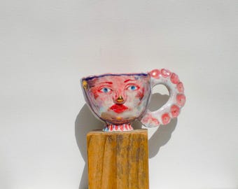 Chunky Wonky Ceramic Tea Cup with Faces