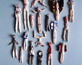 Porcelain Hanging Little Ladies - Sculptural Figures