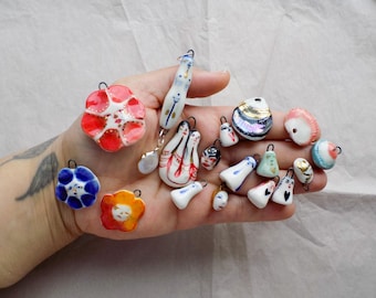 Handmade Porcelain Charms with Gold Details
