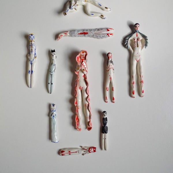 Porcelain Little Ladies - Ceramic Figures, Hanging Wall Art