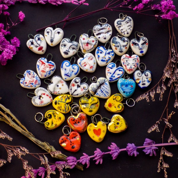 Cute, Porcelain Heart Face Charms INDIVIDUAL