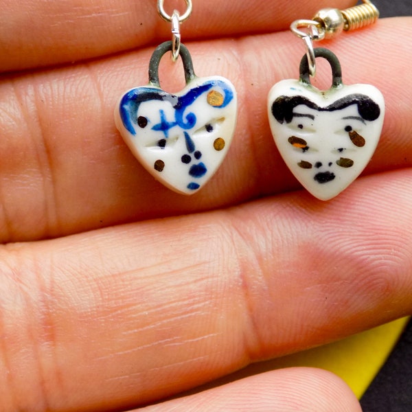 Tiny Porcelain Heart Face Earrings