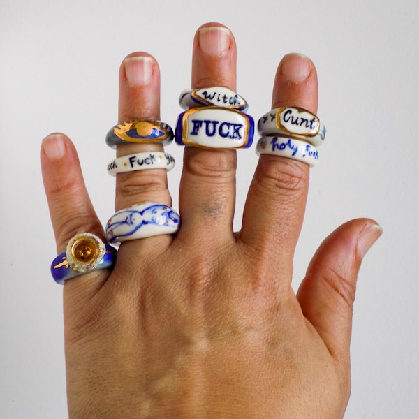 Porcelain and Gold Statement Rings