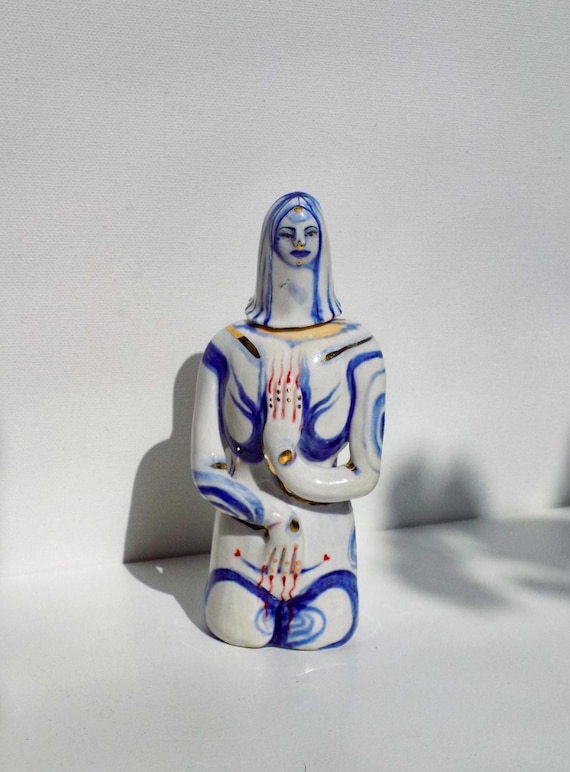 Ceramic Figure Vase - Removable Head & Gold Accents