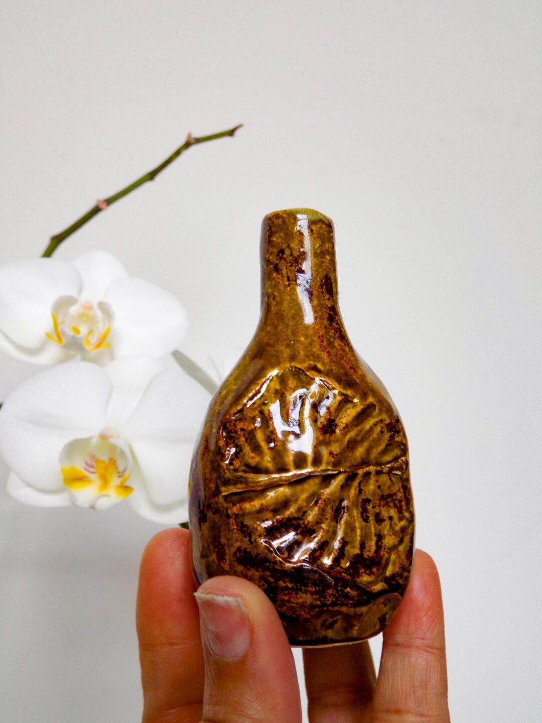 陶器製ストーンウェアの花瓶、錆色化石模様 - Etsy 日本