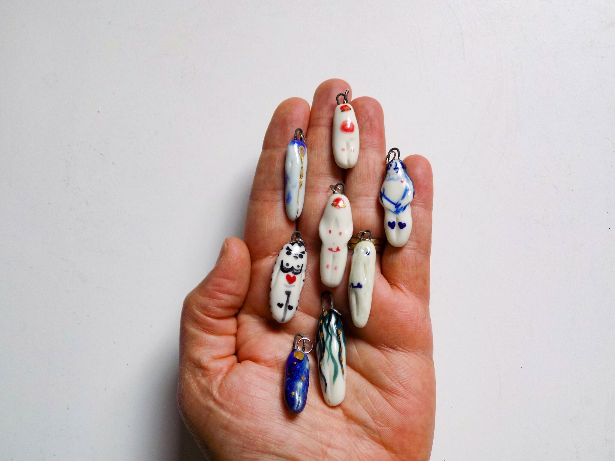 Teency Weency Porcelain Hanging Little Ladies, Pendants and Charms