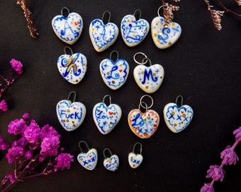 Porcelain Heart Charms with Letters