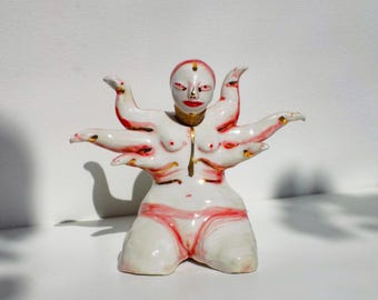 Ceramic Goddess, Art Figure with Removable Head