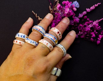 Sweet Love Porcelain Rings with Words for Valentines