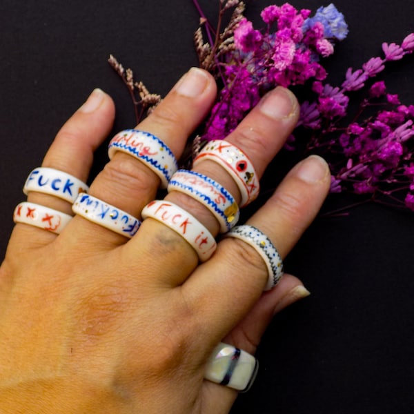 Sweet Love Porcelain Rings with Words for Valentines