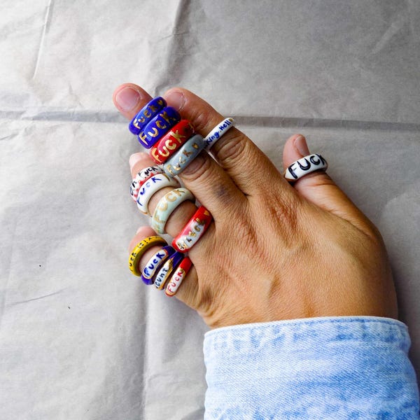 Handbuilt Ceramic Ring: Gold Luster Accent, Unique Porcelain Jewelry
